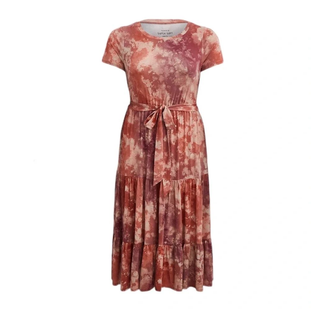 Torrid | Super Soft Pink Tie Dye Jersey Boho Chic Tiered Dress Size M / 00 - Picture 1 of 3